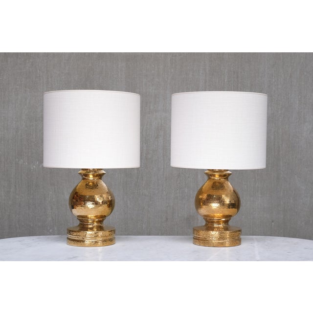 Gold Glazed Ceramic Table Lamps by Aldo Londi for Bitossi for Luxus Vittsjö, 1970s, Set of 2 For Sale - Image 13 of 13