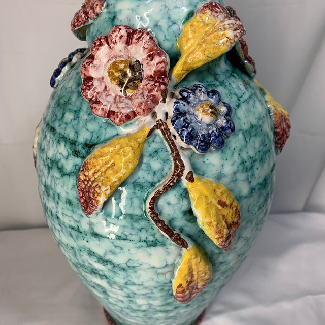 This piece is an authentic vintage mid-century Italian Majolica ceramic vase. It is highly characteristic of the iconic...
