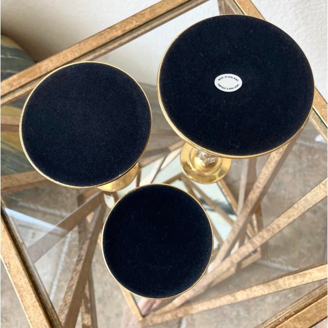 Late 20th-Century Graduated Brass & Lead Crystal Tulip Candlesticks - Set of 3 For Sale - Image 10 of 13