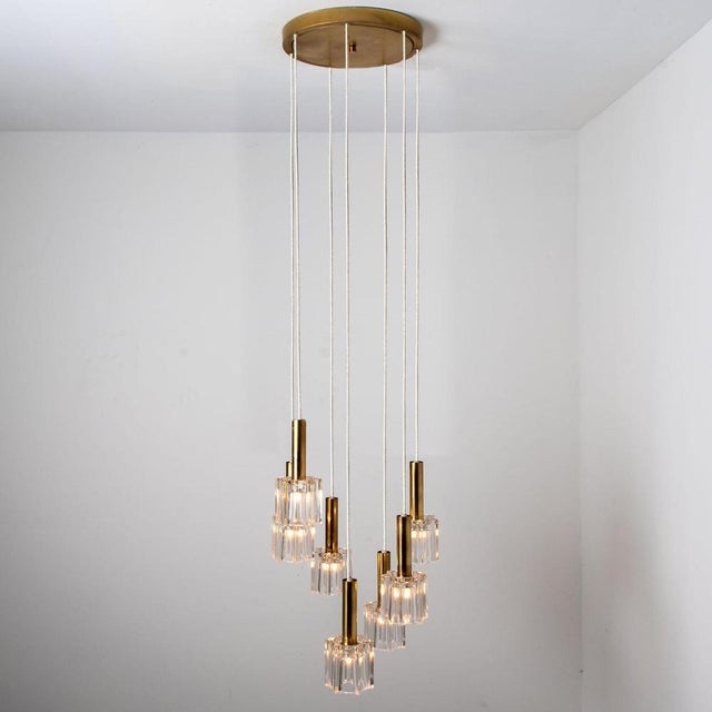 Cascading Glass and Brass Pendant fro Peill Putzler, 1970s For Sale - Image 3 of 18