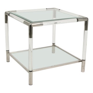 Small Mid Century Modern Cube Lucite and Tempered Glass End Table For Sale