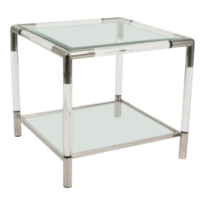 Small Mid Century Modern Cube Lucite and Tempered Glass End Table