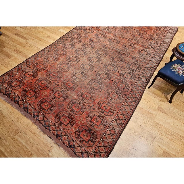 Brown Vintage Turkmen Tekke Gallery Rug in Allover Pattern in Red, Brown, Gray, For Sale - Image 8 of 18