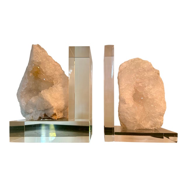 Organic Geode & Lucite Bookends - Set of 2 For Sale