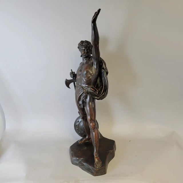 Metal Victorian Elkington & Co. 32" Bronze Warrior King Statue Sculpture, C. 1860–1880 For Sale - Image 7 of 18