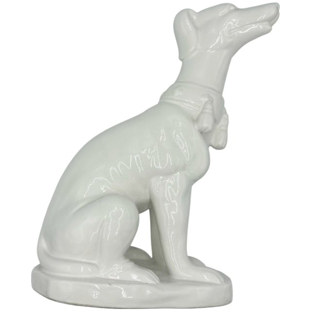 Textile Vintage Greyhound Dog White Ceramic Statue For Sale - Image 7 of 12