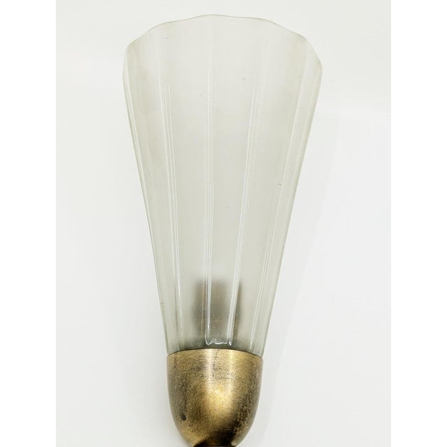 Italian Art Deco Brass Sconces with Murano Glass Shade, 1930s, Set of 2 For Sale - Image 3 of 18
