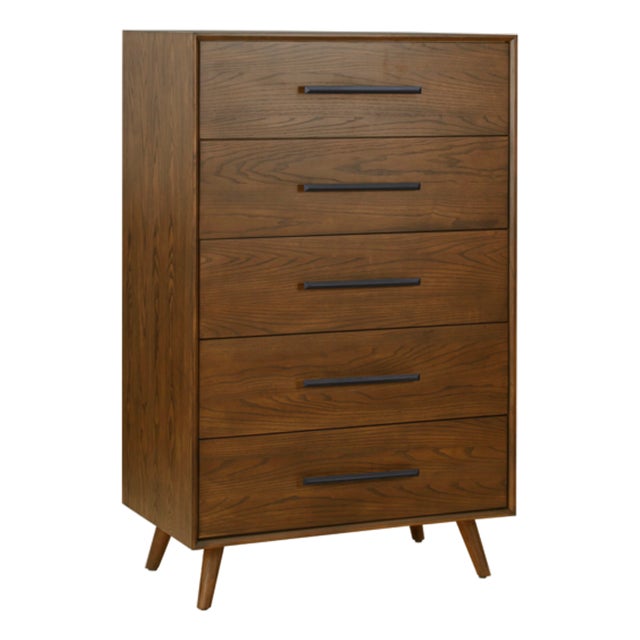 Emery Walnut 5 Drawer Chest For Sale