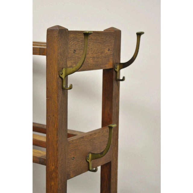 Early 20th Century Antique Mission Arts & Crafts Oak Wood Coat Hook Hall Tree Umbrella Stand For Sale - Image 5 of 12