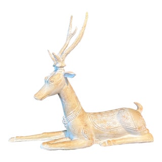Seated Deer Sculpture Large Elegant Ecru For Sale