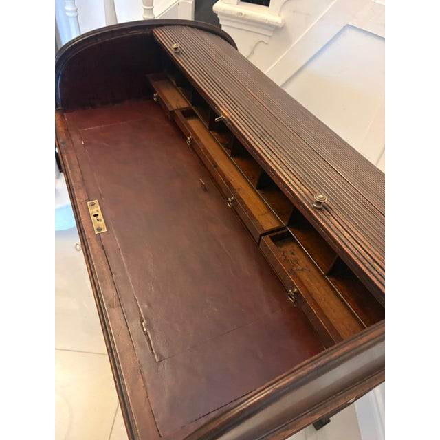 Antique Georgian Mahogany Tambour Top Cylinder Desk with Pull-Out Writing Slides, 1800s For Sale - Image 10 of 17