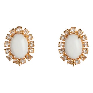 Luna Studs, White, Clip On For Sale