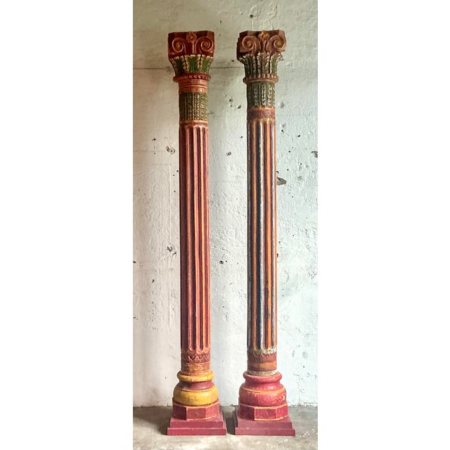 Vintage Boho Carved Corinthian Columns - A Set of 2 For Sale In West Palm - Image 6 of 9