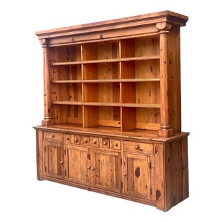 Late 20th Century Ralph Lauren Home English Country Knotty Pine Bookcase Display Hutch For Sale