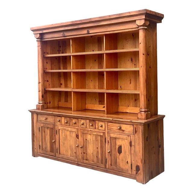 Late 20th Century Ralph Lauren Home English Country Knotty Pine Bookcase Display Hutch For Sale