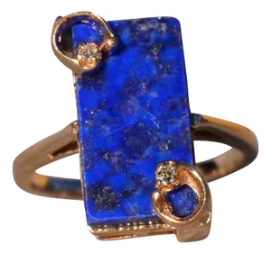 The Antioch: Mid Century Lapis Lazuli And Natural Diamond Ring in Yellow Gold