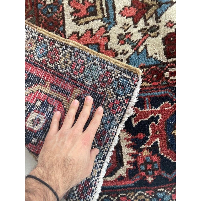 Textile 1940s Jungle Heriz with Duel-Finials Eggshell with Garden of Colors Rug 7.2 x 10.4 For Sale - Image 7 of 13