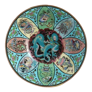 Large Antique Meiji Period Japanese Cloisonne Bowl With Blue Dragon