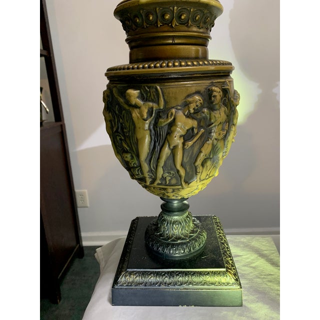 Ebony Pair of 19th Century Neoclassic Lamps With Nudes Playing Music Also Displayed Scylla Gods For Sale - Image 8 of 12