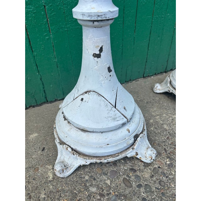 Farmhouse Antique 46-Inch Church Altar Paschal Candlesticks With Cast Iron Bases For Sale - Image 3 of 12
