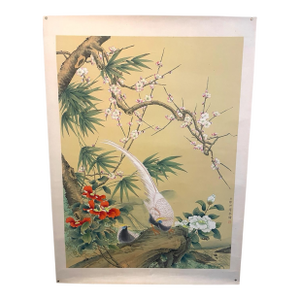 Large Mid 18th Century Tai Ling Silk Painting – "Silver Pheasant" After Giuseppe Castiglione