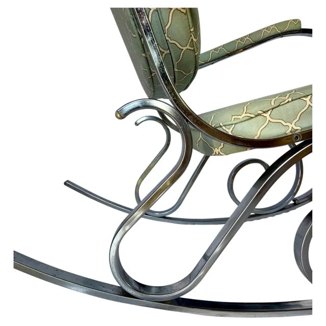 Mid-Century Hollywood Regency Style Polished Nickel Scroll Rocking Chair For Sale - Image 9 of 12