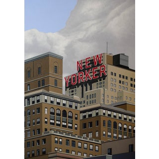 New Yorker by Neil Douglas | Oil on canvas Painting of a city skyline with a "New Yorker" sign. For Sale