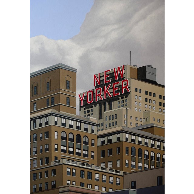 New Yorker by Neil Douglas | Oil on canvas Painting of a city skyline with a "New Yorker" sign. For Sale