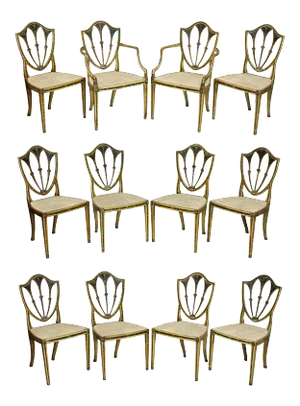 Late 18th Century Twelve George III Painted Shield Back Dining Chairs - Set of 12