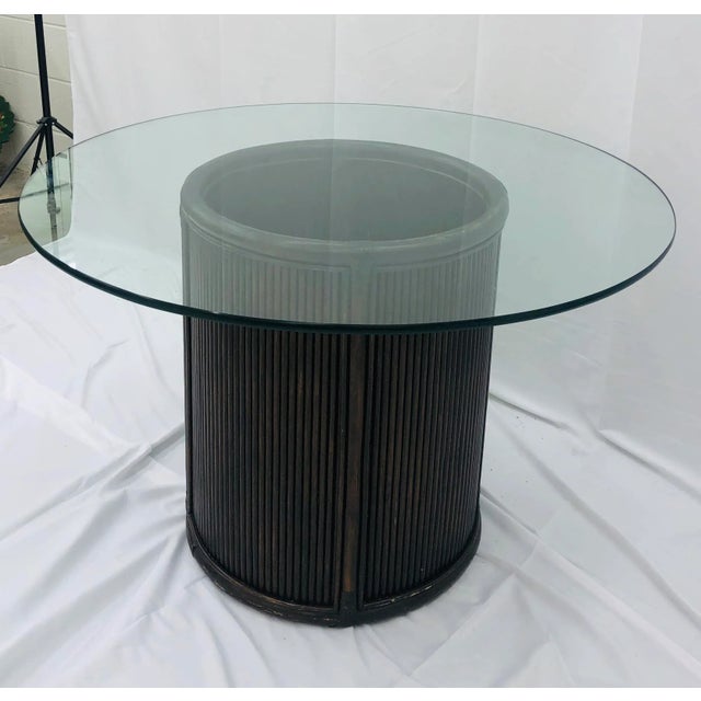 Vintage Glass & Pencil Reed Rattan Base Table For Sale In Raleigh - Image 6 of 11