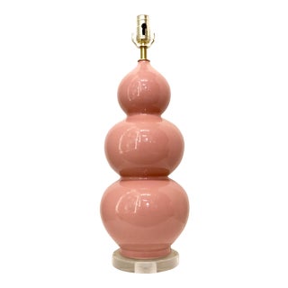 Transitional Pink Porcelain Gourd Table Lamp For Sale