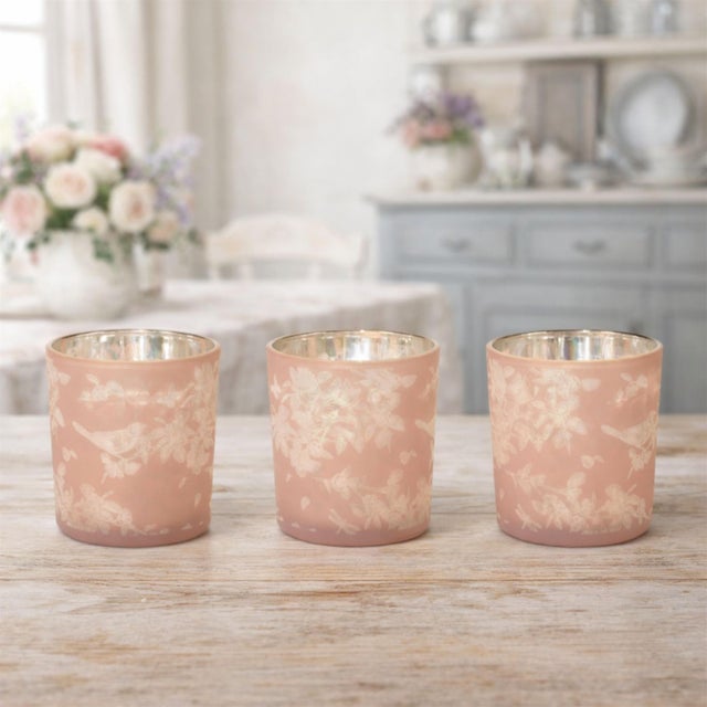 Modern Bird and Floral Print Votive Holder (Set of 3) For Sale - Image 3 of 6