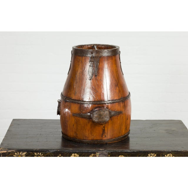 Chinese Qing Dynasty Period 19th Century Pear-Shaped Wooden Grain Basket For Sale - Image 10 of 13