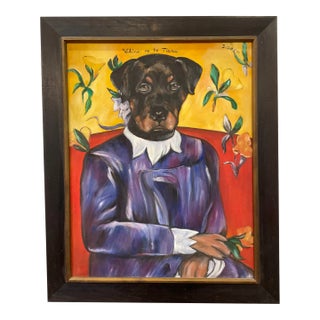 Nobility Dog Portrait Expressionist Original Painting Animal in Dress For Sale