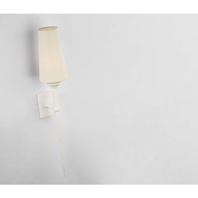Julie Neill for Visual Comfort Signature Iberia Single Sconce in Plaster White with Linen Shade For Sale In Houston - Image 6 of 7
