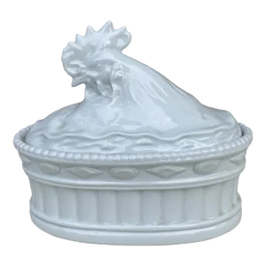 French Trompe l'Oeil White Porcelain Rooster Pâté Tureen
