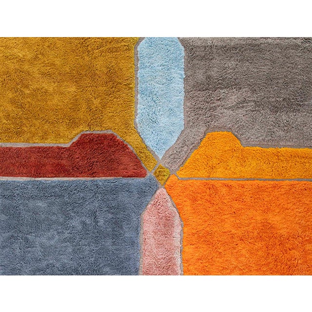 Textile Bold Multicolor Geometric Hand-Knotted Wool Rug | 12'4" X 8'11" | One of a Kind For Sale - Image 7 of 8