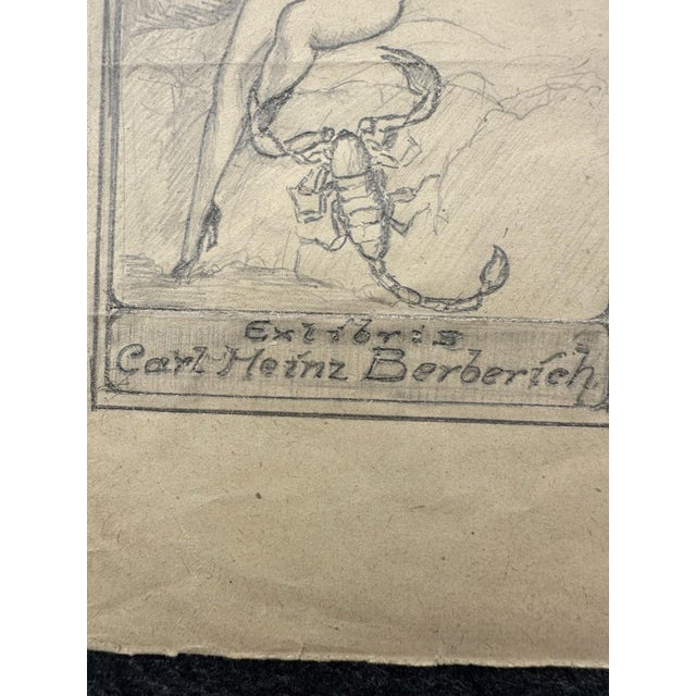 Carl Heinz Berberich, Devoted Nude Bookplate, Nude, 1920, Pencil For Sale - Image 9 of 12