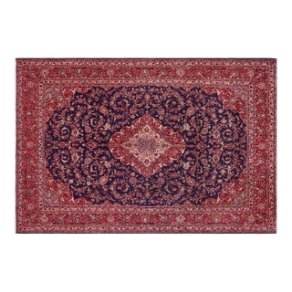 1970s Hand-Knotted Wool Area Rug - Vibrant Blue,Red Medallion 9.8x12.10 For Sale