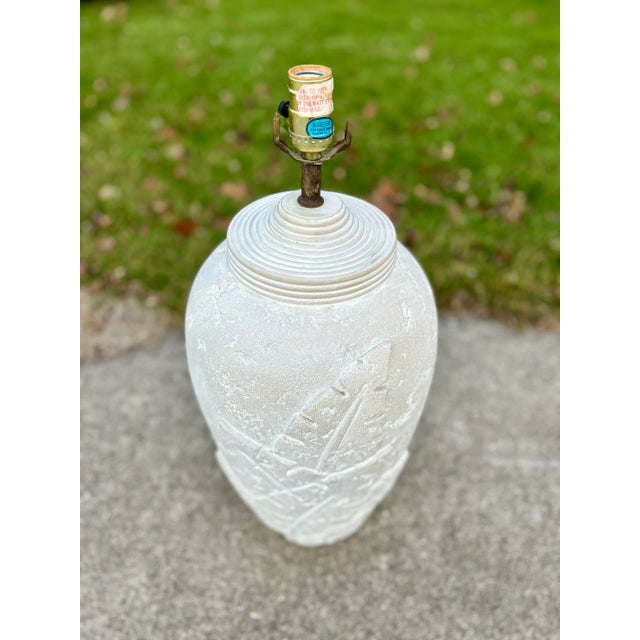 Vintage Postmodern Ceramic Table Lamp With Textured Palm Leaf Motif For Sale - Image 6 of 10