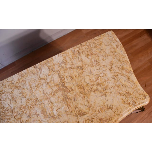 French 1920 Antique French Louis XV Satinwood Inlaid & Marble Top Commode / Dresser For Sale - Image 3 of 18