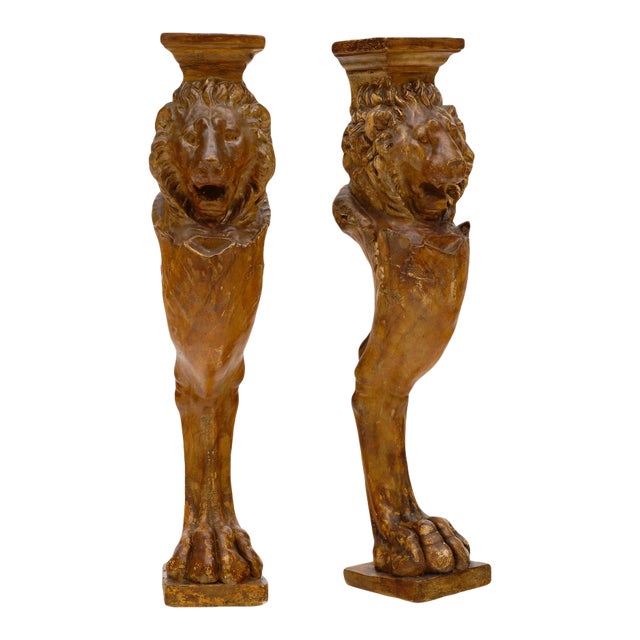 Vintage Stucco Lion Pillars For Sale