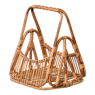 Mid-Century Italian Albini-Style Bamboo Magazine Basket For Sale