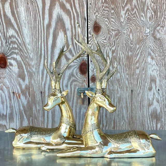 Vintage Regency Brass Sitting Deers- a Pair For Sale - Image 9 of 9