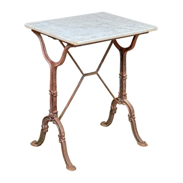 French French Bistro Table With Figured White Marble Top and Cast Iron Base For Sale - Image 3 of 12