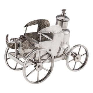 Antique 20th Century Carriage Silver Plated Table Lighter & Cigarette Holder, 1900s For Sale