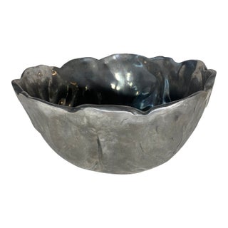 Vintage Old Town Imports Cabbage-Form Cast Metal Decorative Bowl With Pewter-Tone Finish For Sale