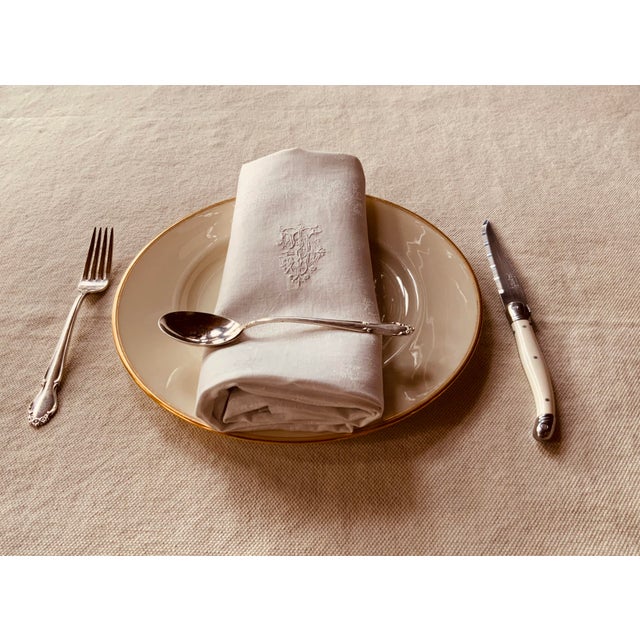 Linen Exquisite Set of Four French Trousseau Linen Napkins With Art Nouveau Damask, C. 1905 For Sale - Image 8 of 12