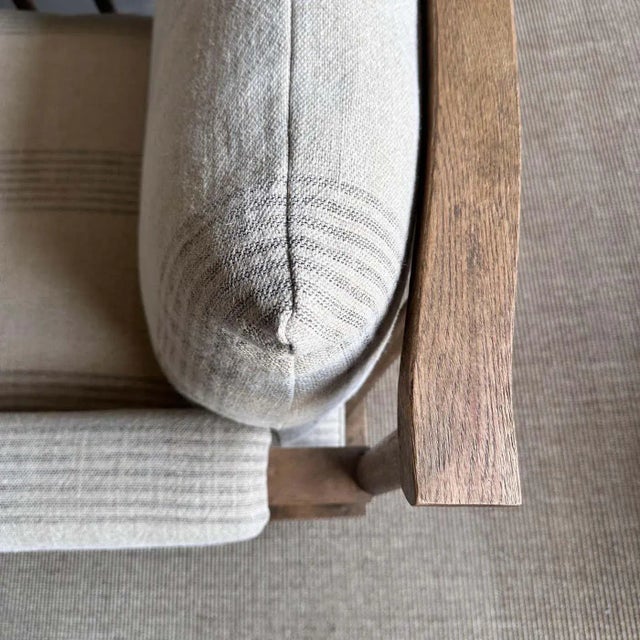 Not Yet Made - Made To Order Frances Solid Oak Chair in Stripe Stone Washed Linen For Sale - Image 5 of 8