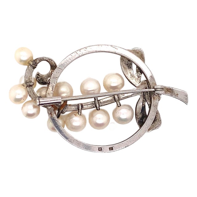 1990s Mikimoto Estate Pin Brooch Sterling Silver 7.47 Gr 5.50 mm For Sale
